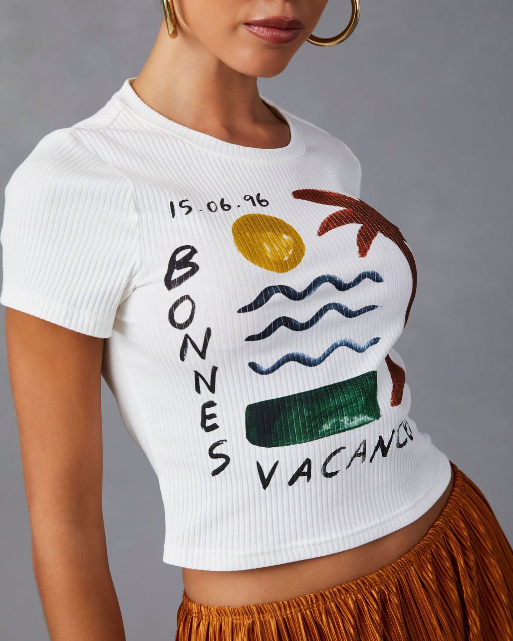 Bonnes Vacances Cropped Tee - White - FINAL SALE sold by Vici product image thumbnail 3