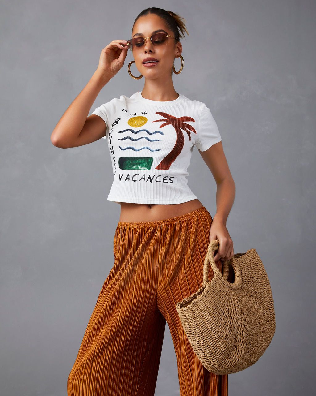 Bonnes Vacances Cropped Tee - White - FINAL SALE sold by Vici product image thumbnail 6