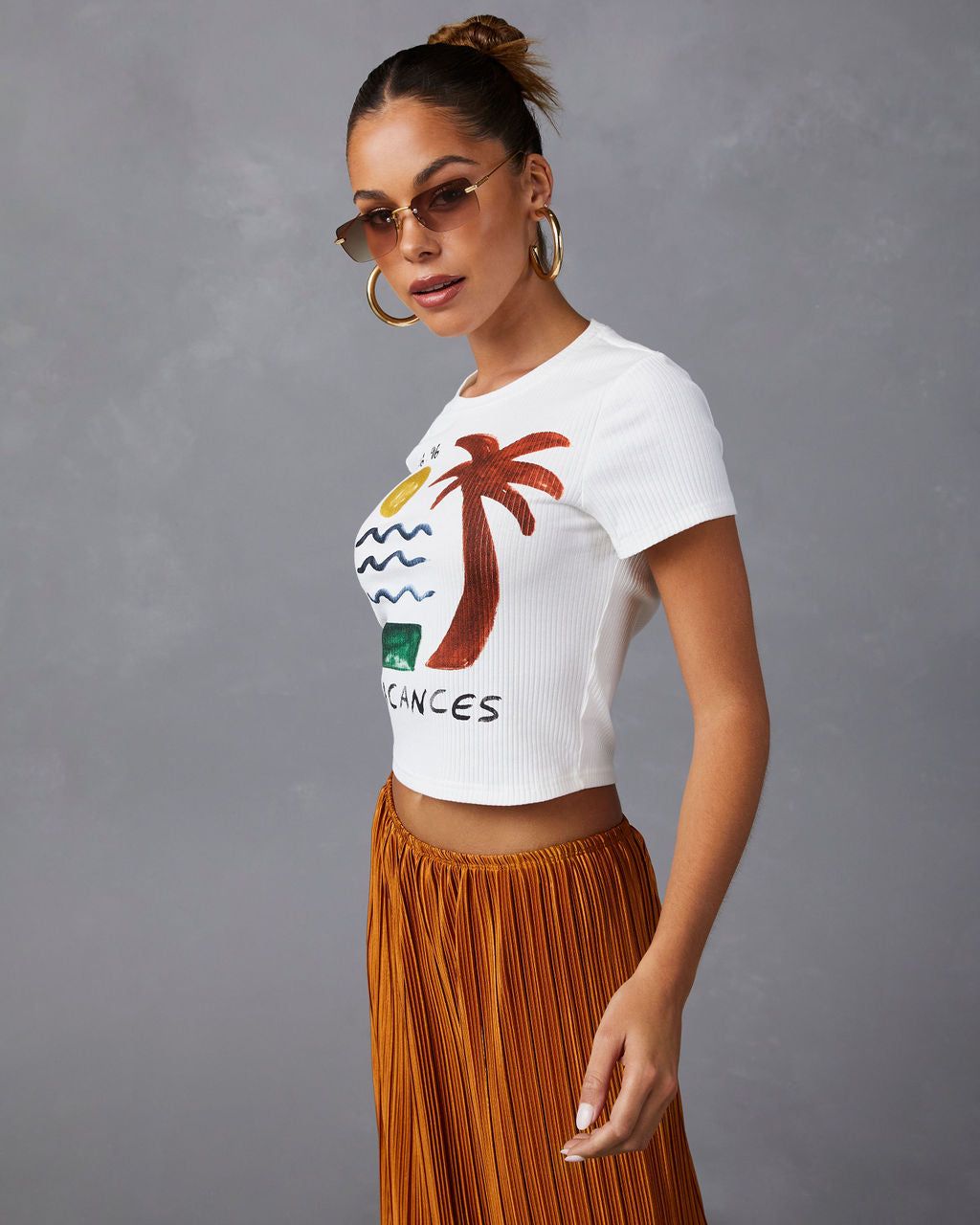 Bonnes Vacances Cropped Tee - White - FINAL SALE sold by Vici product image thumbnail 5