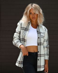 Tacoma Lightweight Plaid Shacket - Ivory sold by Vici