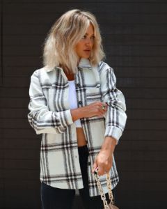 Tacoma Lightweight Plaid Shacket - Ivory sold by Vici