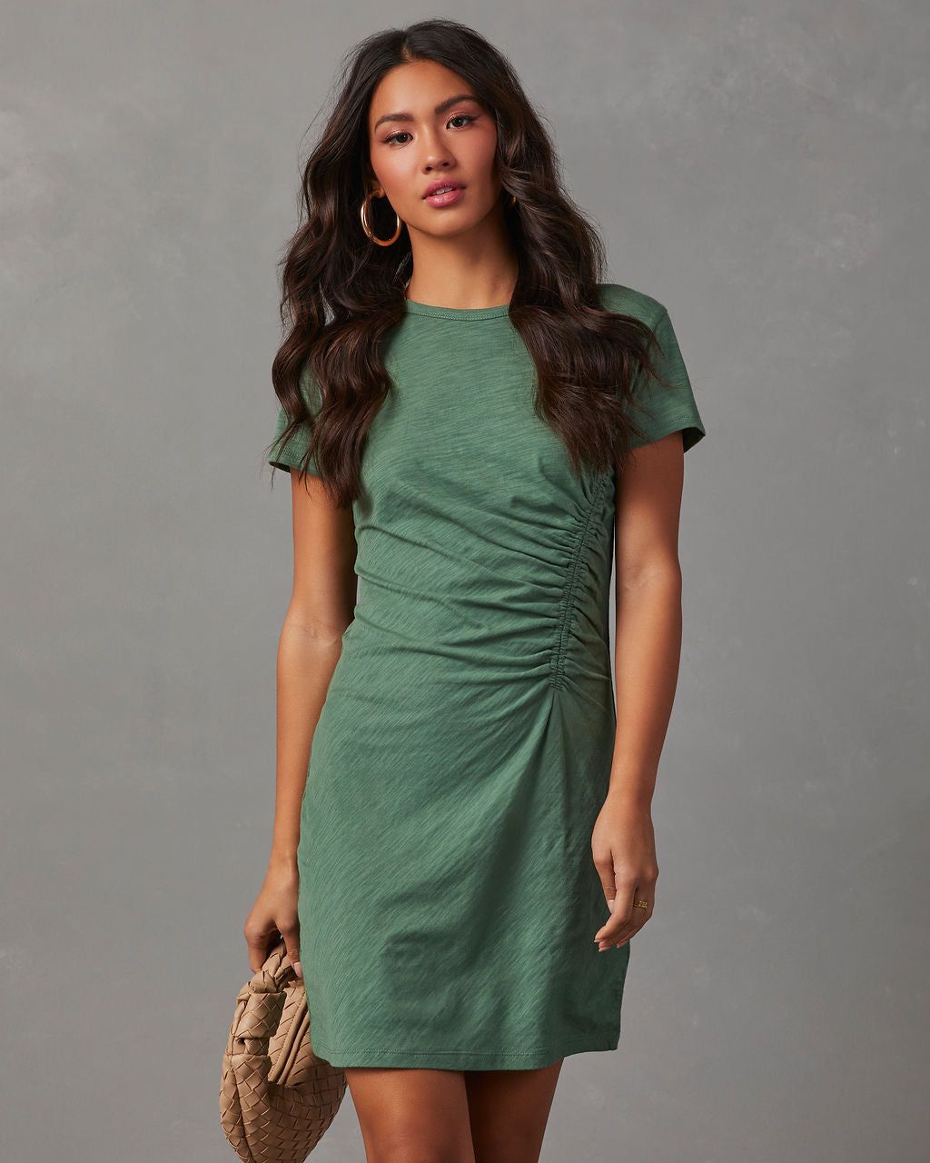 Janina Ruched Short Sleeve Mini T-Shirt Dress - Green sold by Vici product image thumbnail 4