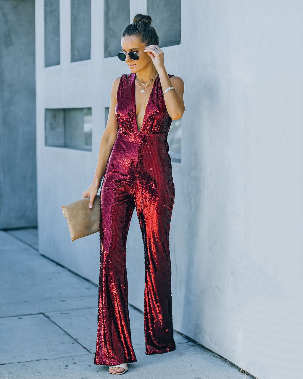 Dancing On Air Sequin Jumpsuit - Burgundy - FINAL SALE sold by Vici product image thumbnail 8
