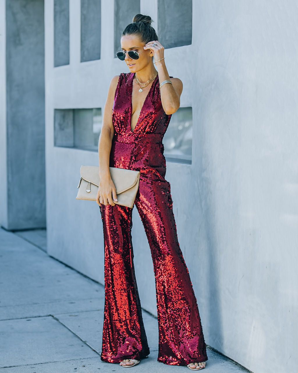 Dancing On Air Sequin Jumpsuit - Burgundy - FINAL SALE sold by Vici product image thumbnail 9