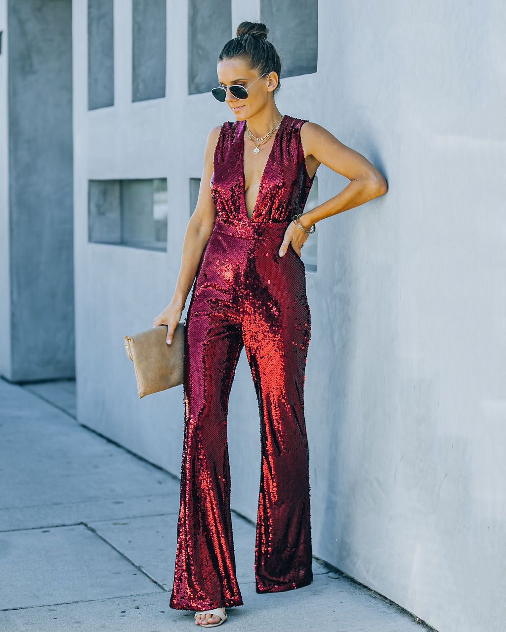 Dancing On Air Sequin Jumpsuit - Burgundy - FINAL SALE sold by Vici product image thumbnail 5