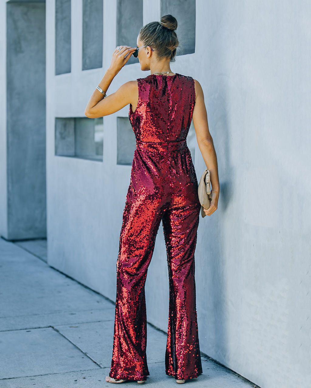 Dancing On Air Sequin Jumpsuit - Burgundy - FINAL SALE sold by Vici product image thumbnail 2