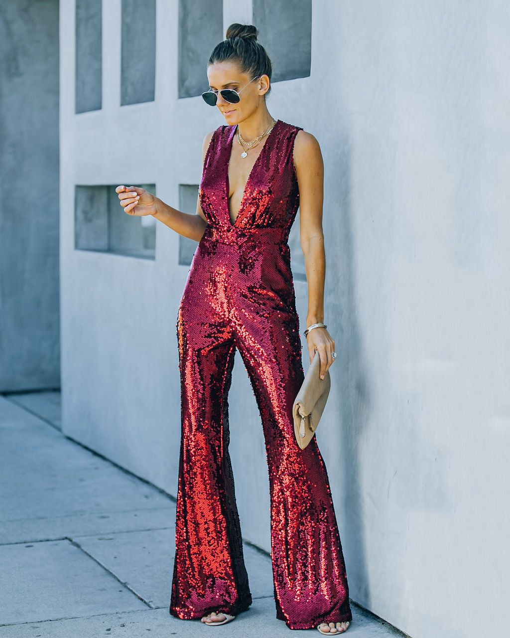 Dancing On Air Sequin Jumpsuit - Burgundy - FINAL SALE sold by Vici