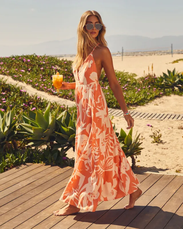 Hawaii V-Neck Printed Cross Back Maxi Dress sold by Vici