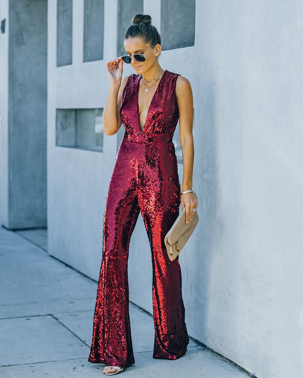 Dancing On Air Sequin Jumpsuit - Burgundy - FINAL SALE sold by Vici product image thumbnail 7