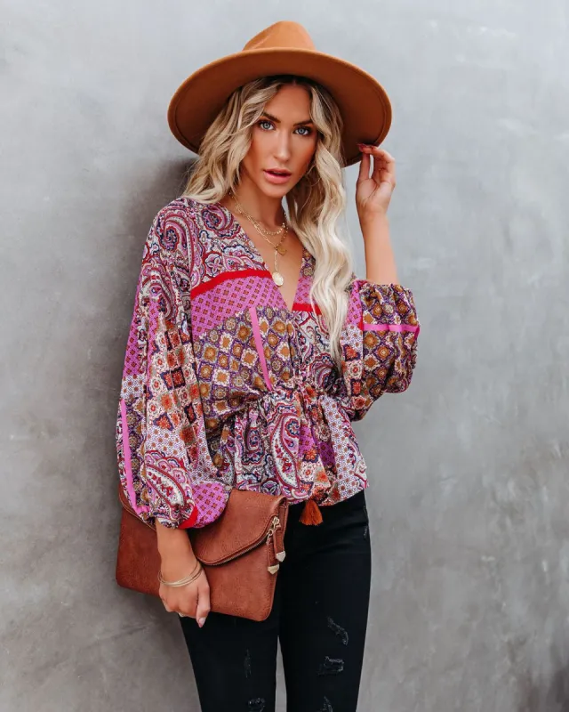 Yvie Patchwork Drawstring Blouse - FINAL SALE sold by Vici