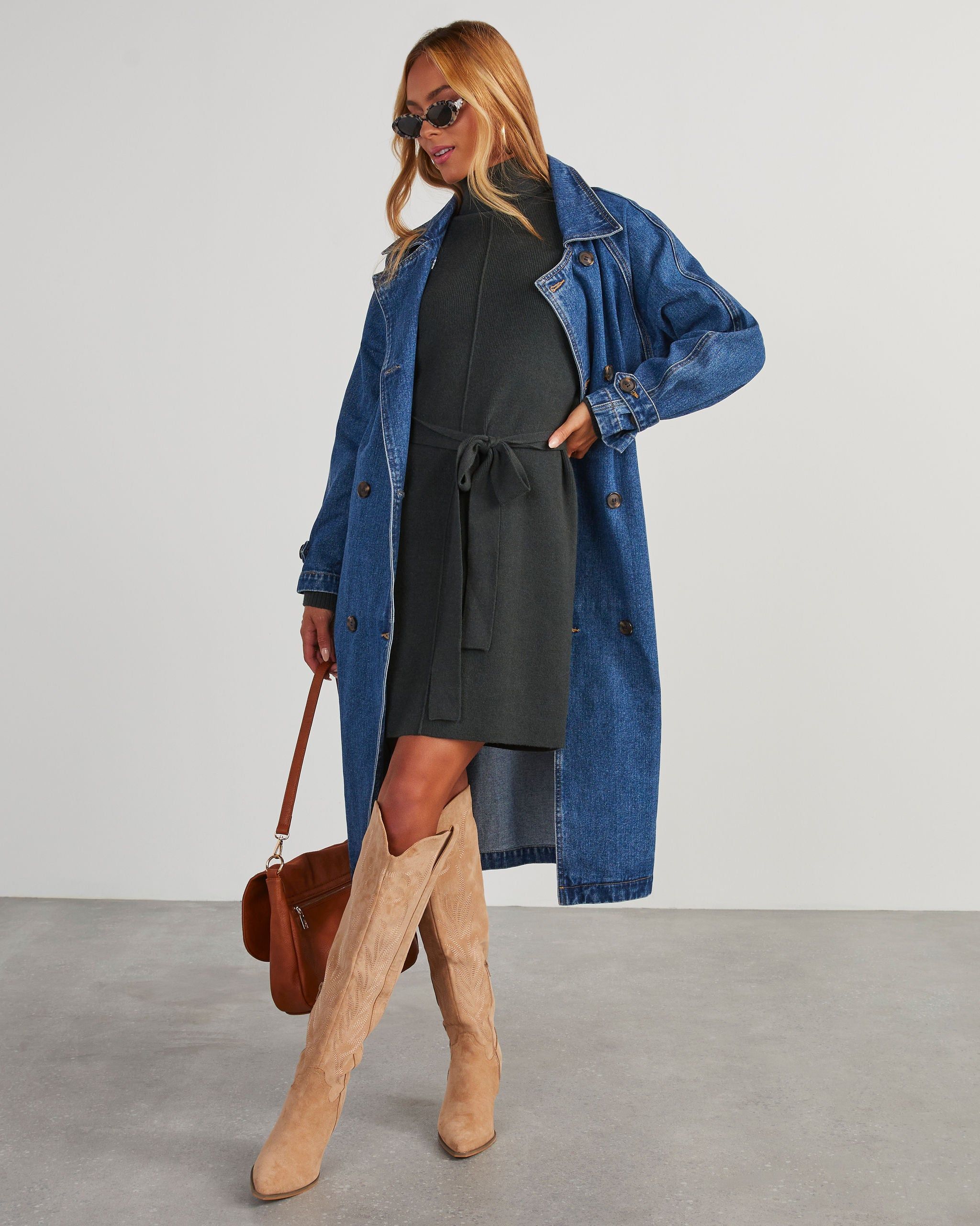 Marsella Tie Waist Mini Sweater Dress - Charcoal sold by Vici product image thumbnail 2