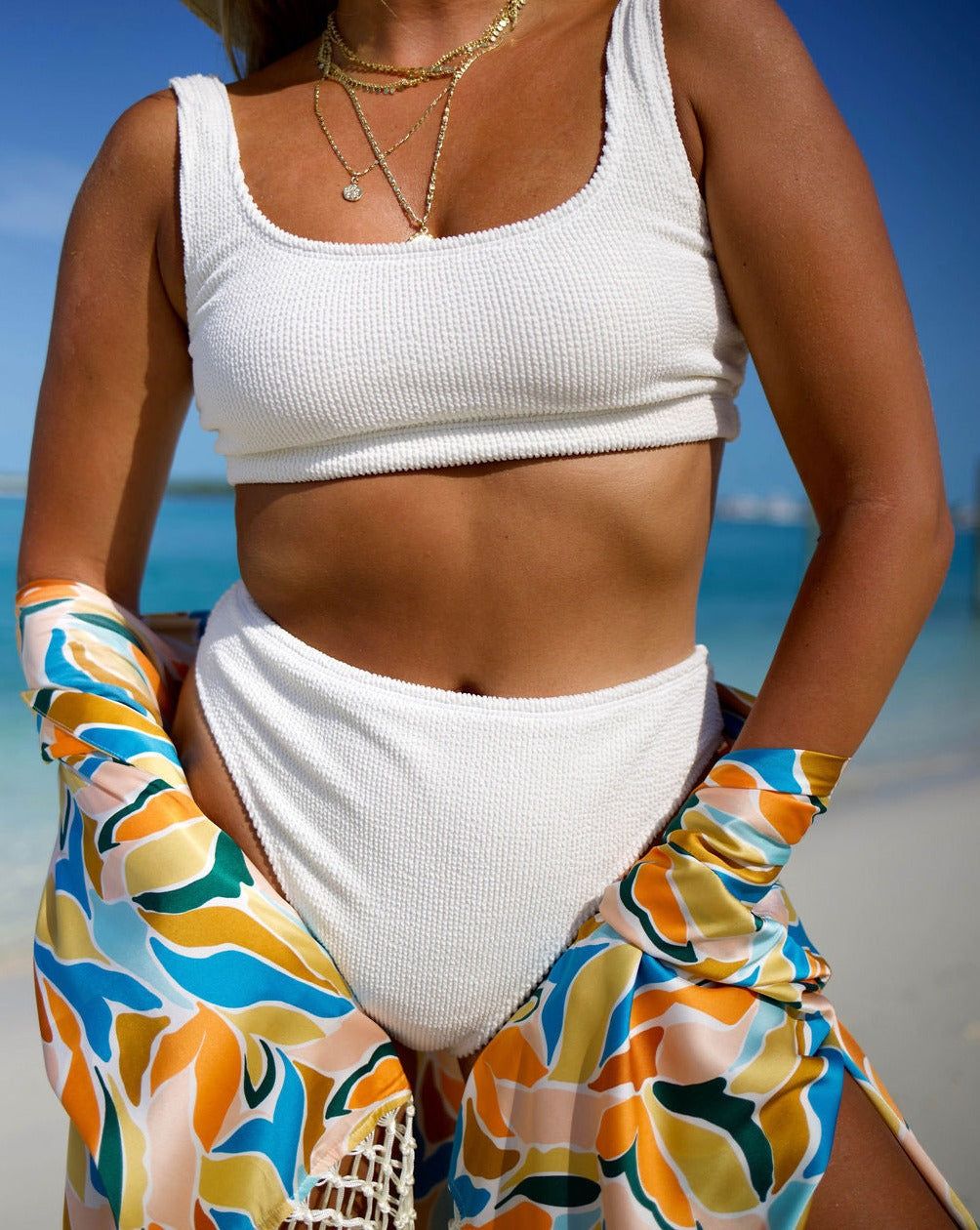 Malibu Scrunch High Waisted Bikini Bottom - Ivory - FINAL SALE sold by Vici product image thumbnail 4