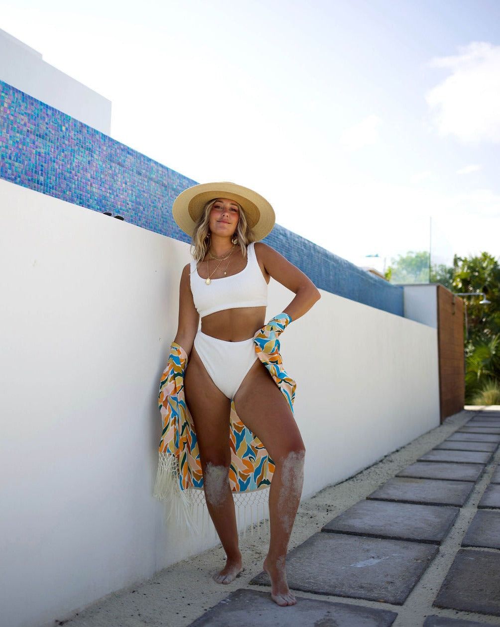 Malibu Scrunch High Waisted Bikini Bottom - Ivory - FINAL SALE sold by Vici