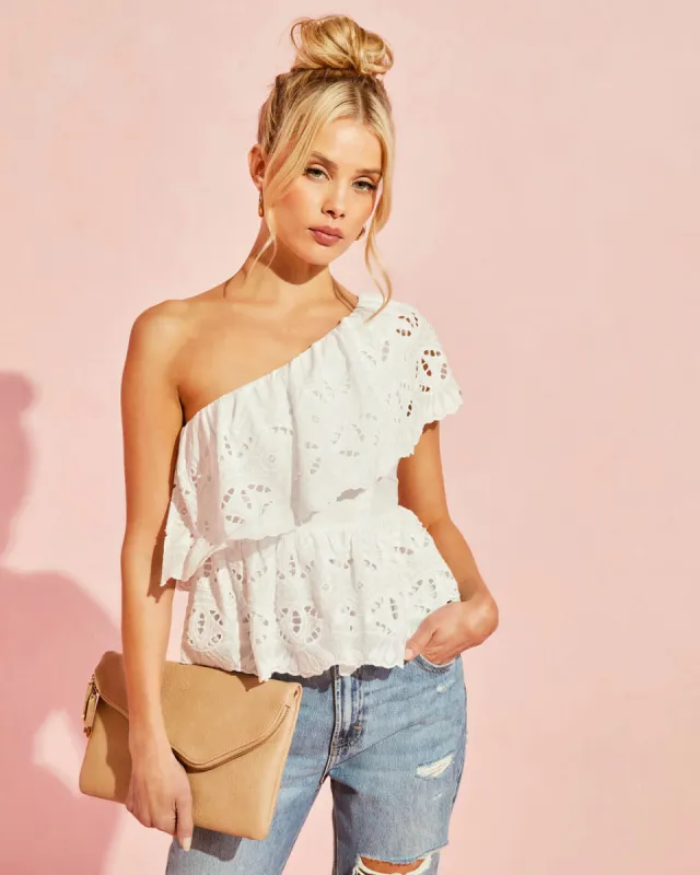 Casey Cotton Eyelet One Shoulder Top sold by Vici