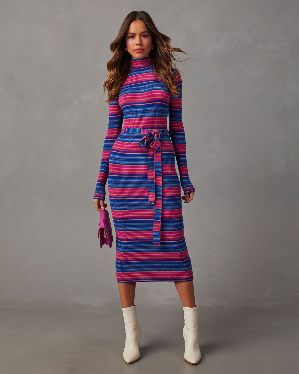 Persephone Striped Midi Sweater Dress - Blue/Fuchsia sold by Vici product image thumbnail 5