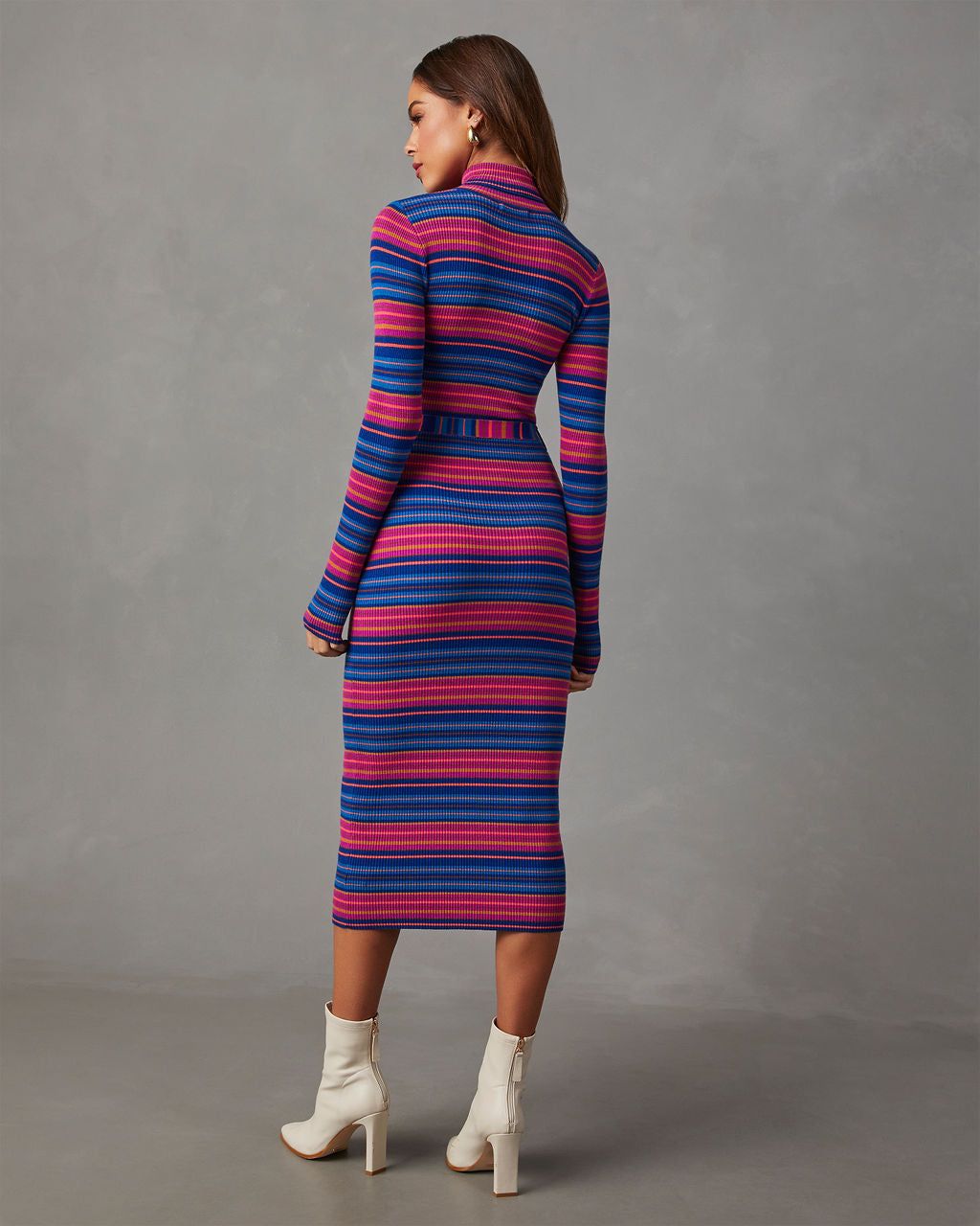 Persephone Striped Midi Sweater Dress - Blue/Fuchsia sold by Vici product image thumbnail 4