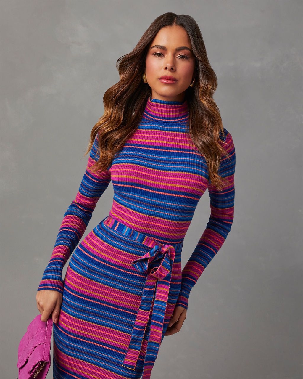 Persephone Striped Midi Sweater Dress - Blue/Fuchsia sold by Vici product image thumbnail 2