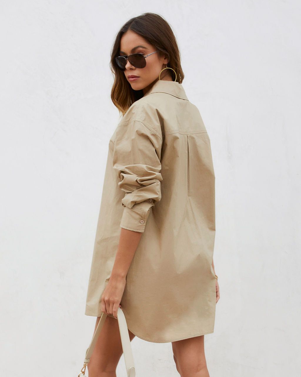 Far From Basic Cotton Button Down Shirt Dress - Taupe - SALE sold by Vici product image thumbnail 2
