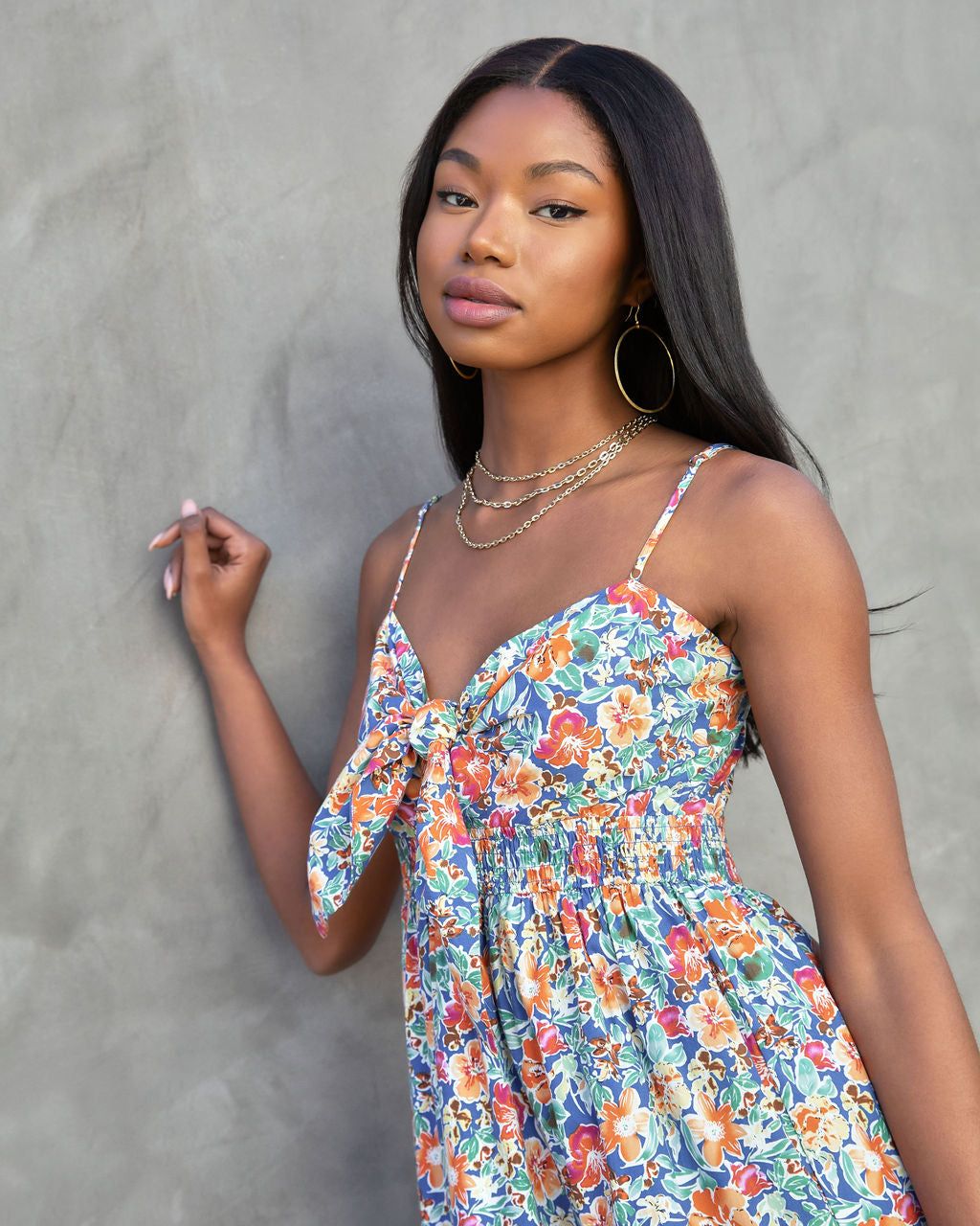 Bethany Floral Front Tie Tiered Maxi Dress sold by Vici product image thumbnail 3