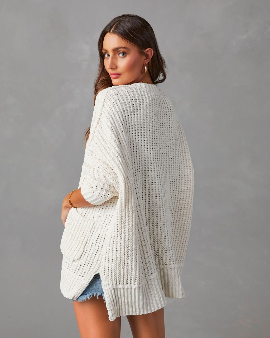 Kudos Pocketed Chenille Knit Cardigan - Ivory - SALE sold by Vici product image thumbnail 3