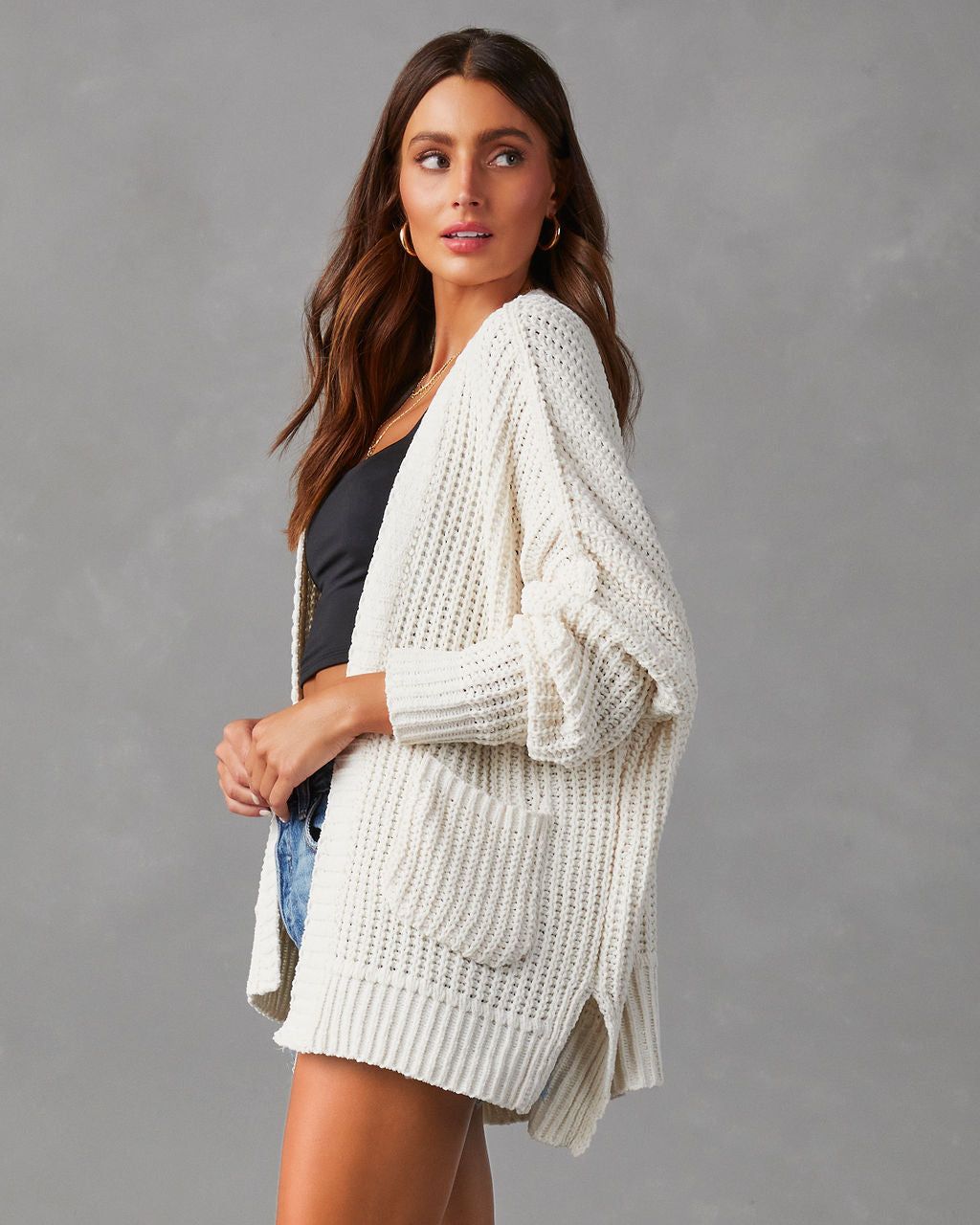 Kudos Pocketed Chenille Knit Cardigan - Ivory - SALE sold by Vici product image thumbnail 5