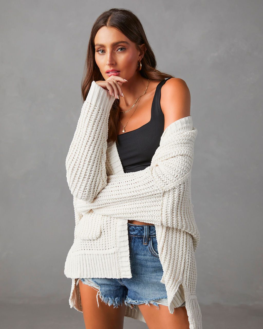 Kudos Pocketed Chenille Knit Cardigan - Ivory - SALE sold by Vici product image thumbnail 6
