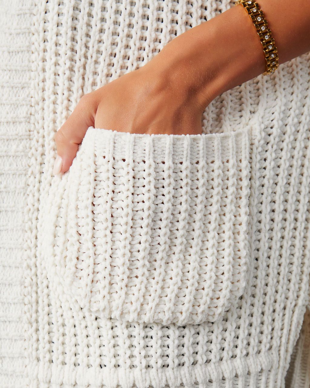 Kudos Pocketed Chenille Knit Cardigan - Ivory - SALE sold by Vici product image thumbnail 4