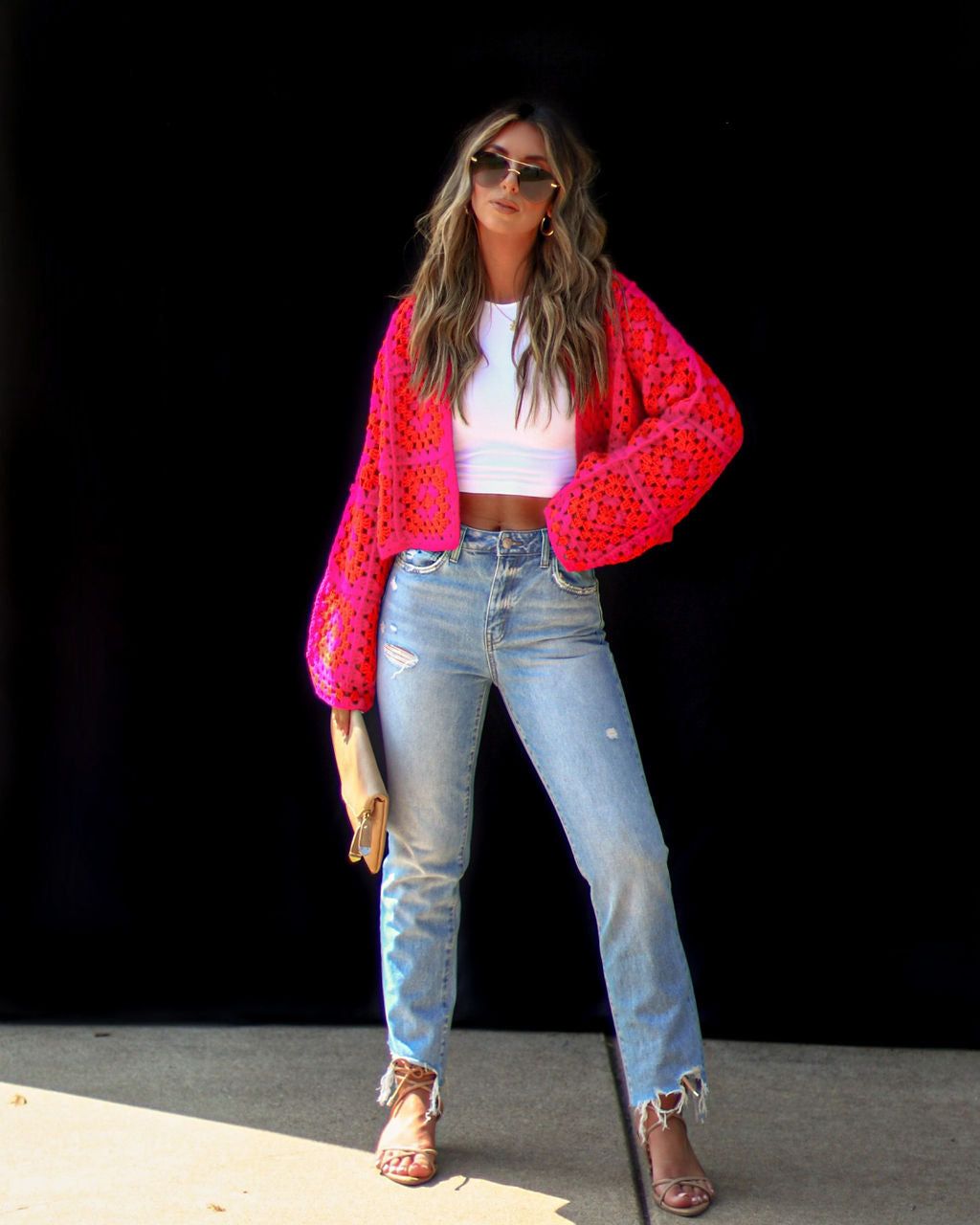 Tracee Abstract Crochet Cardigan - Pink/Orange sold by Vici product image thumbnail 2