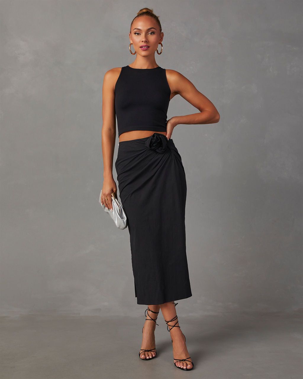 Sweet Rosette Midi Skirt - Black sold by Vici