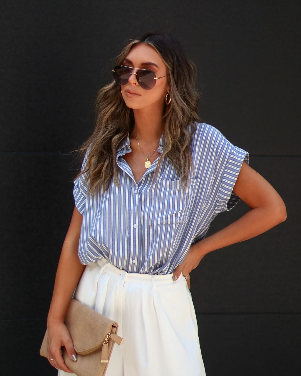 Daxton Striped Button Down Top - Blue - SALE sold by Vici product image thumbnail 6