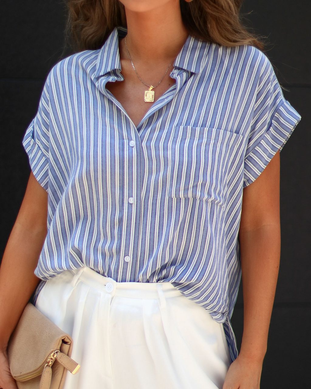 Daxton Striped Button Down Top - Blue - SALE sold by Vici product image thumbnail 4