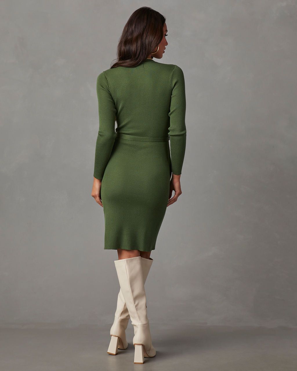 Tawny Long Sleeve Wrap Sweater Dress - Olive sold by Vici product image thumbnail 4
