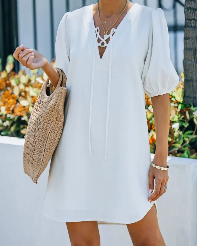 Lakeshore Linen Blend Puff Sleeve Dress - Ivory - FINAL SALE sold by Vici
