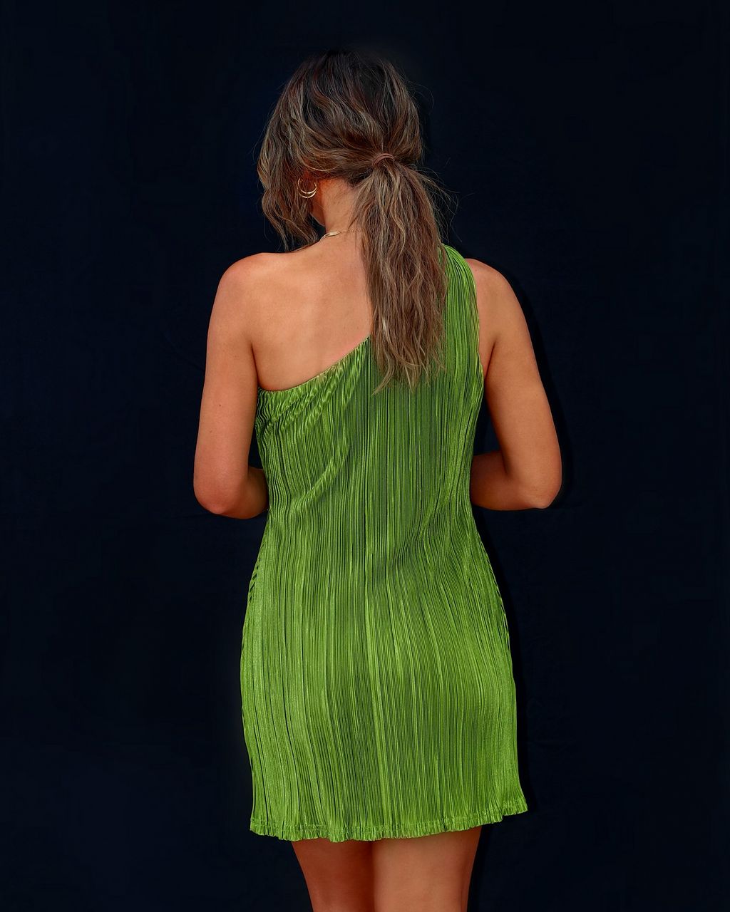 Prepare To Swoon Plisse One Shoulder Mini Dress - Lime - SALE sold by Vici product image thumbnail 2
