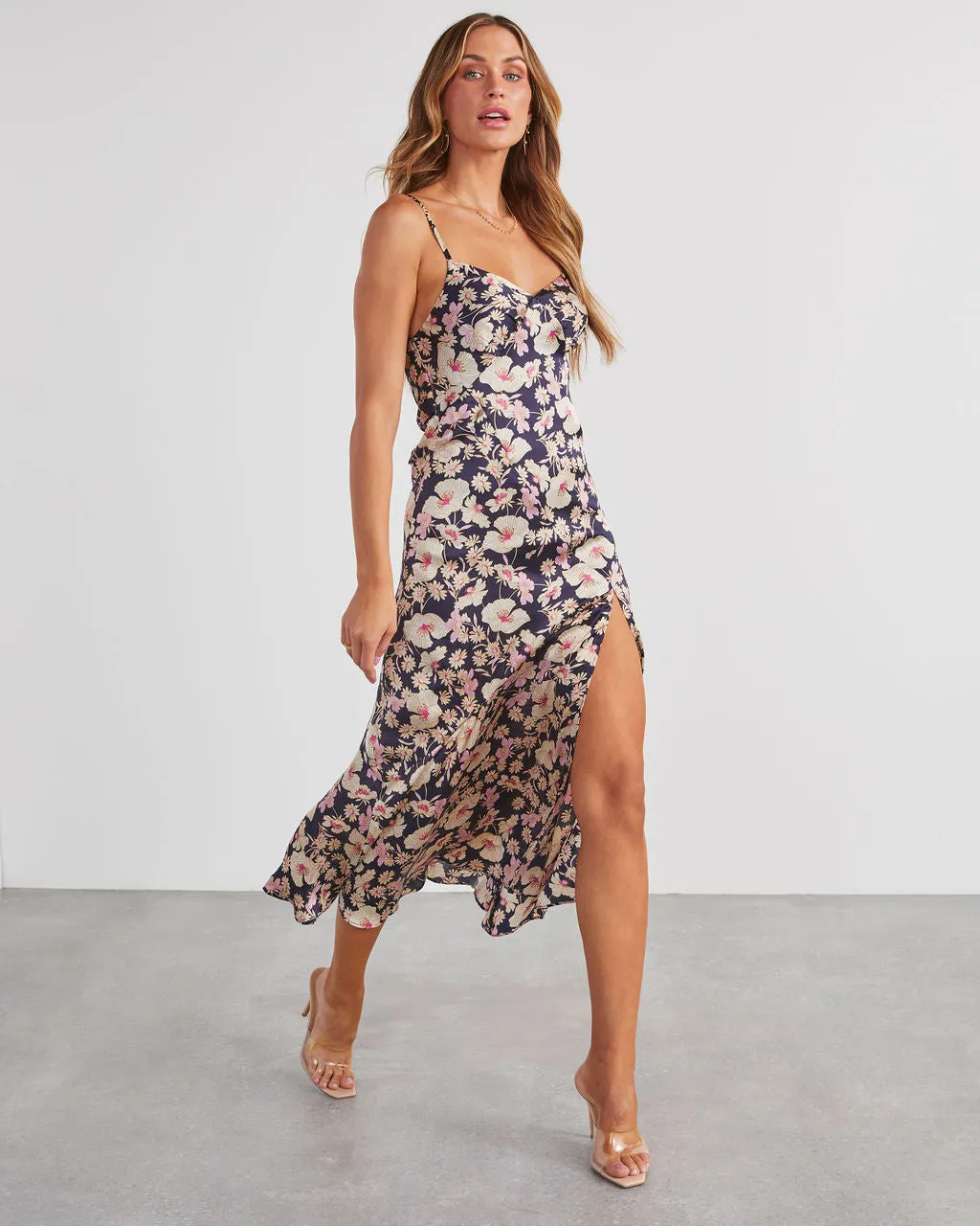 Just Go With It Satin Slit Midi Dress sold by Vici product image thumbnail 2