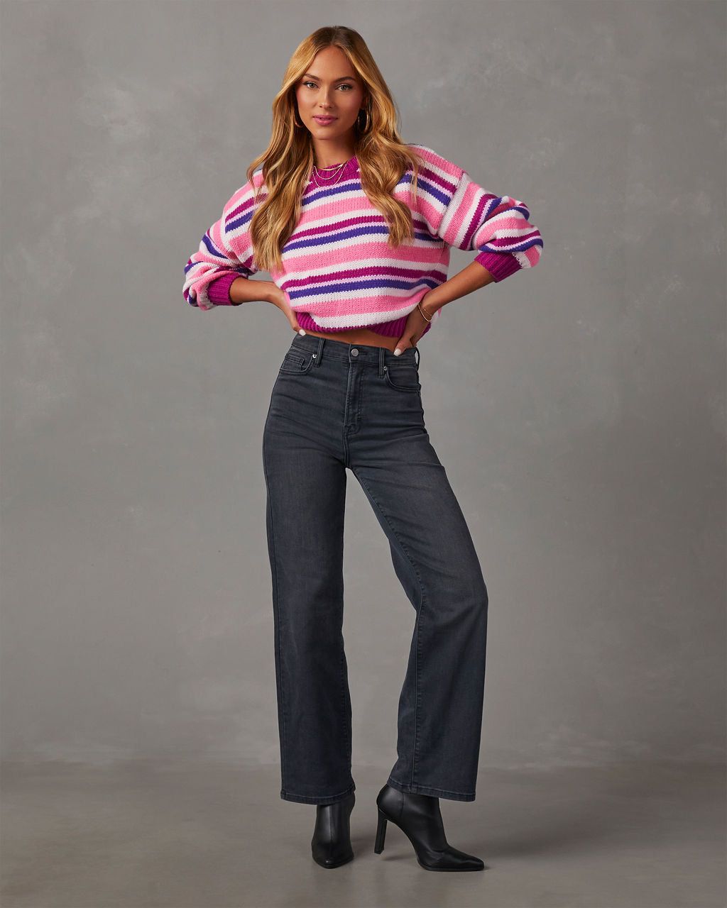 Serenity Striped Crewneck Sweater - Pink/Multi sold by Vici product image thumbnail 5