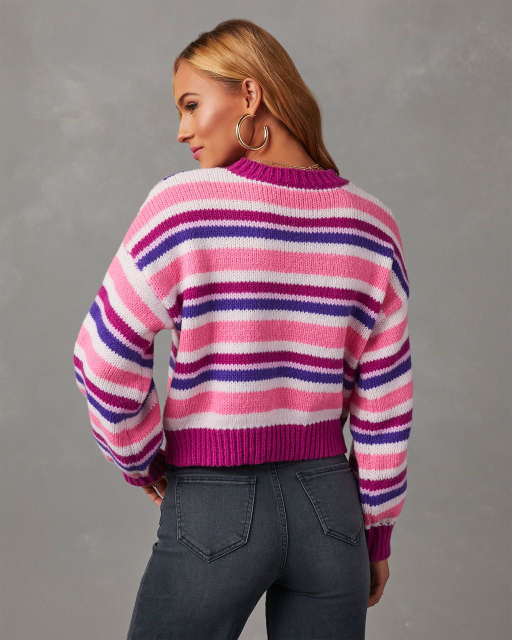 Serenity Striped Crewneck Sweater - Pink/Multi sold by Vici product image thumbnail 4