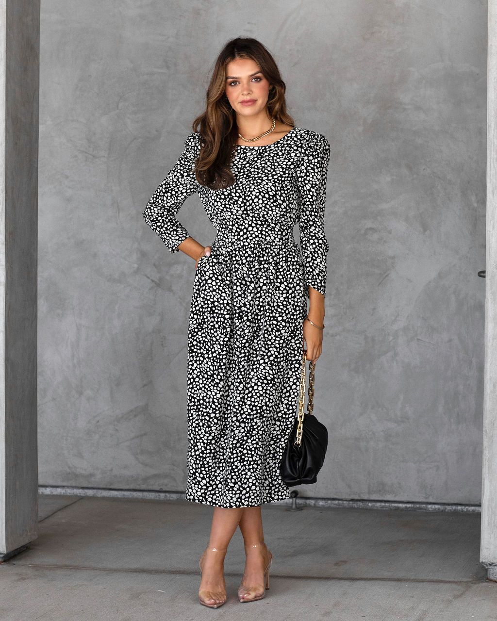 Classically Chic Printed Pocketed Midi Dress sold by Vici product image thumbnail 5