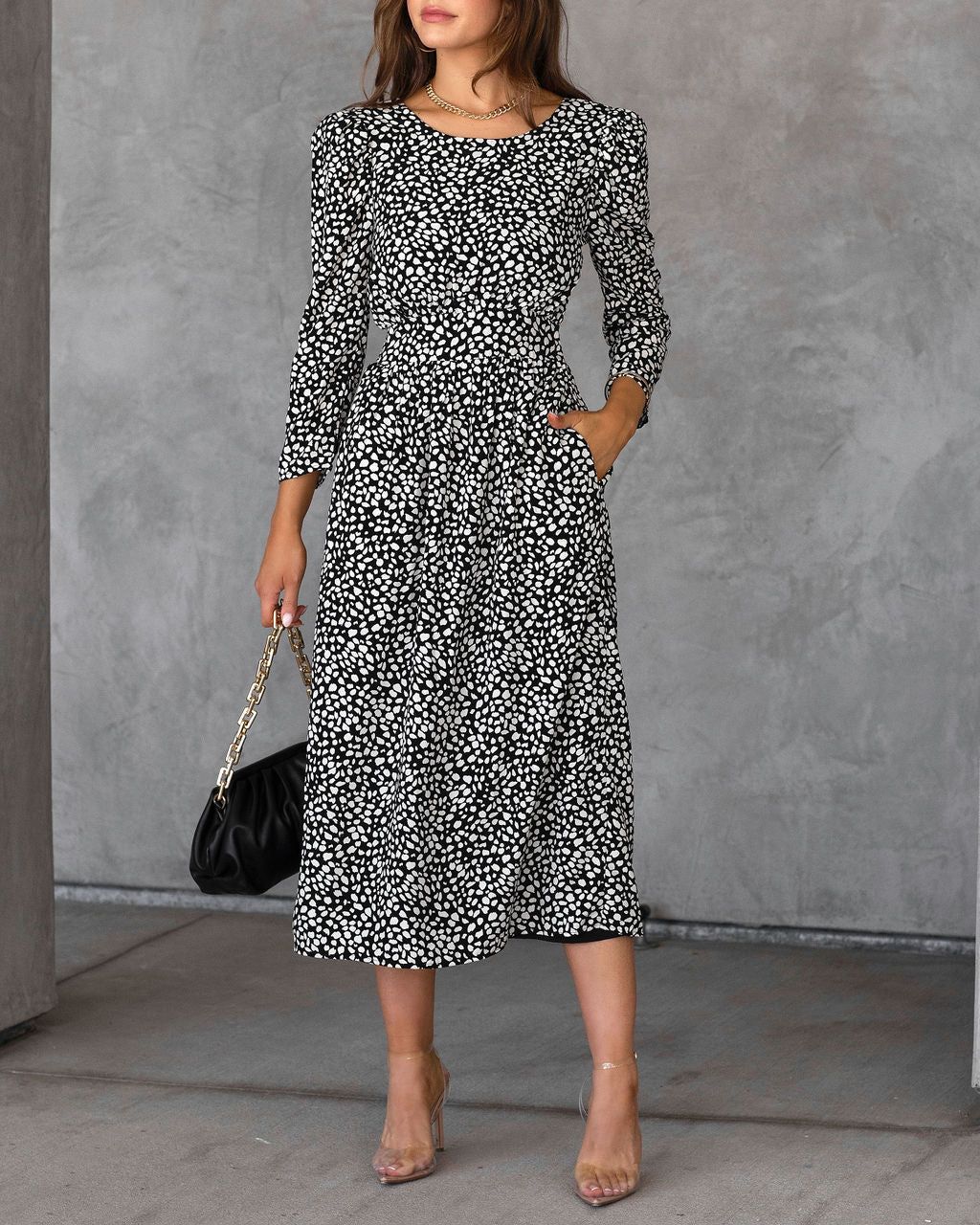 Classically Chic Printed Pocketed Midi Dress sold by Vici product image thumbnail 3