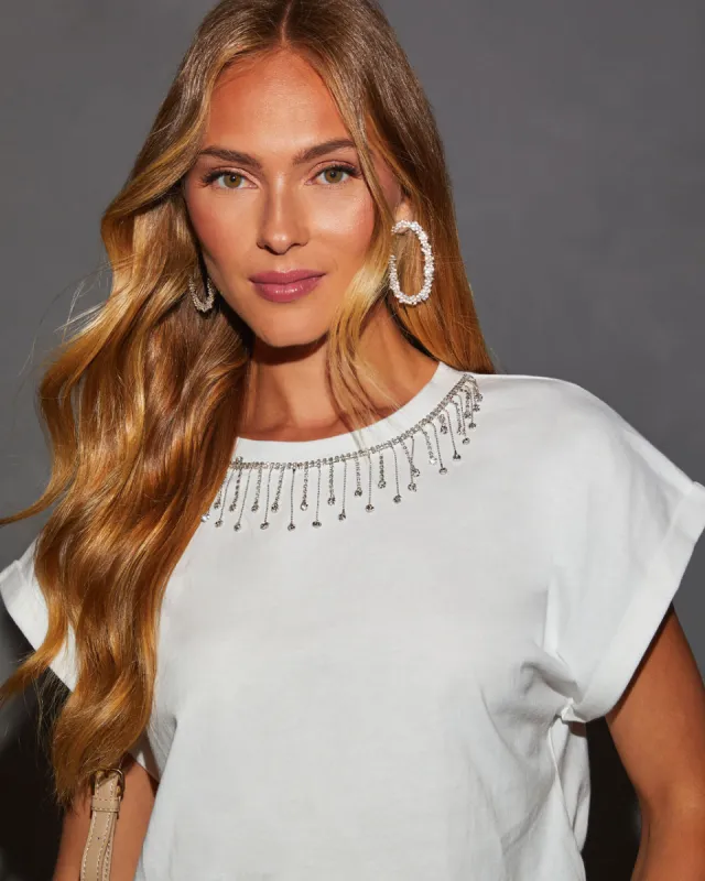 Affari Rhinestone Short Sleeve Top made by Vici