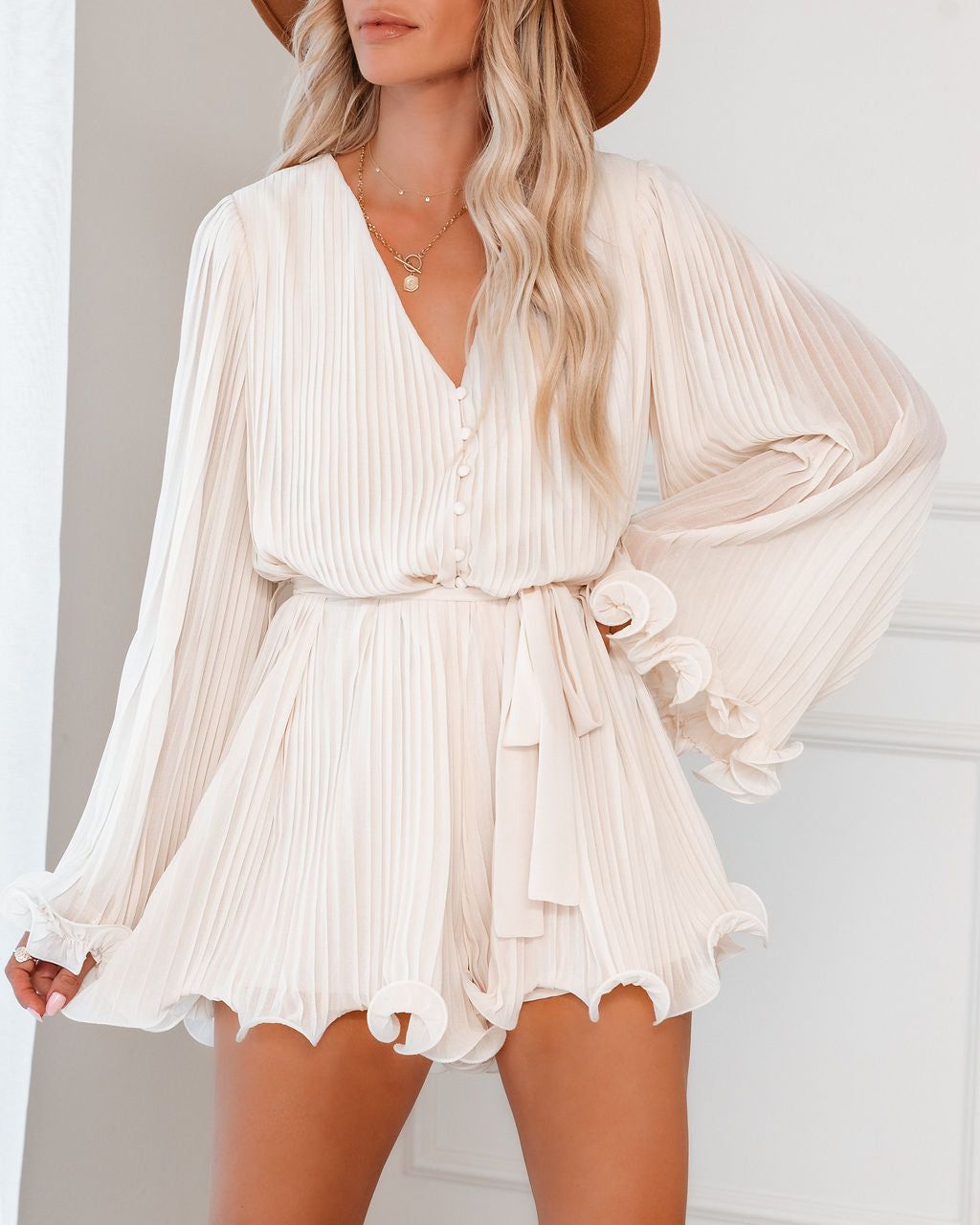 Shine On Pleated Romper - Cream - FINAL SALE sold by Vici product image thumbnail 3