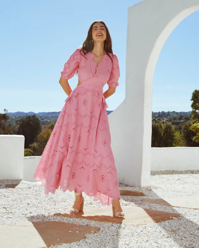 Anisa Eyelet Puff Sleeve Cutout Maxi Dress sold by Vici