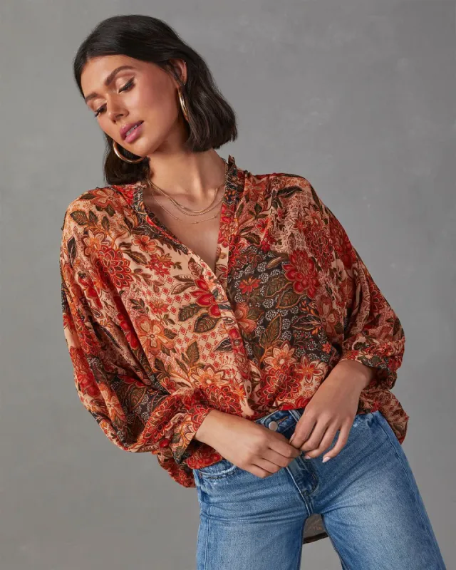 Autumn Energy Floral Button Down Blouse sold by Vici
