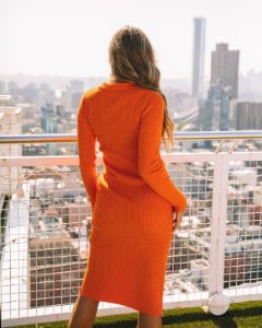 Ari Collared Button Down Knit Midi Dress - Orange - FINAL SALE sold by Vici