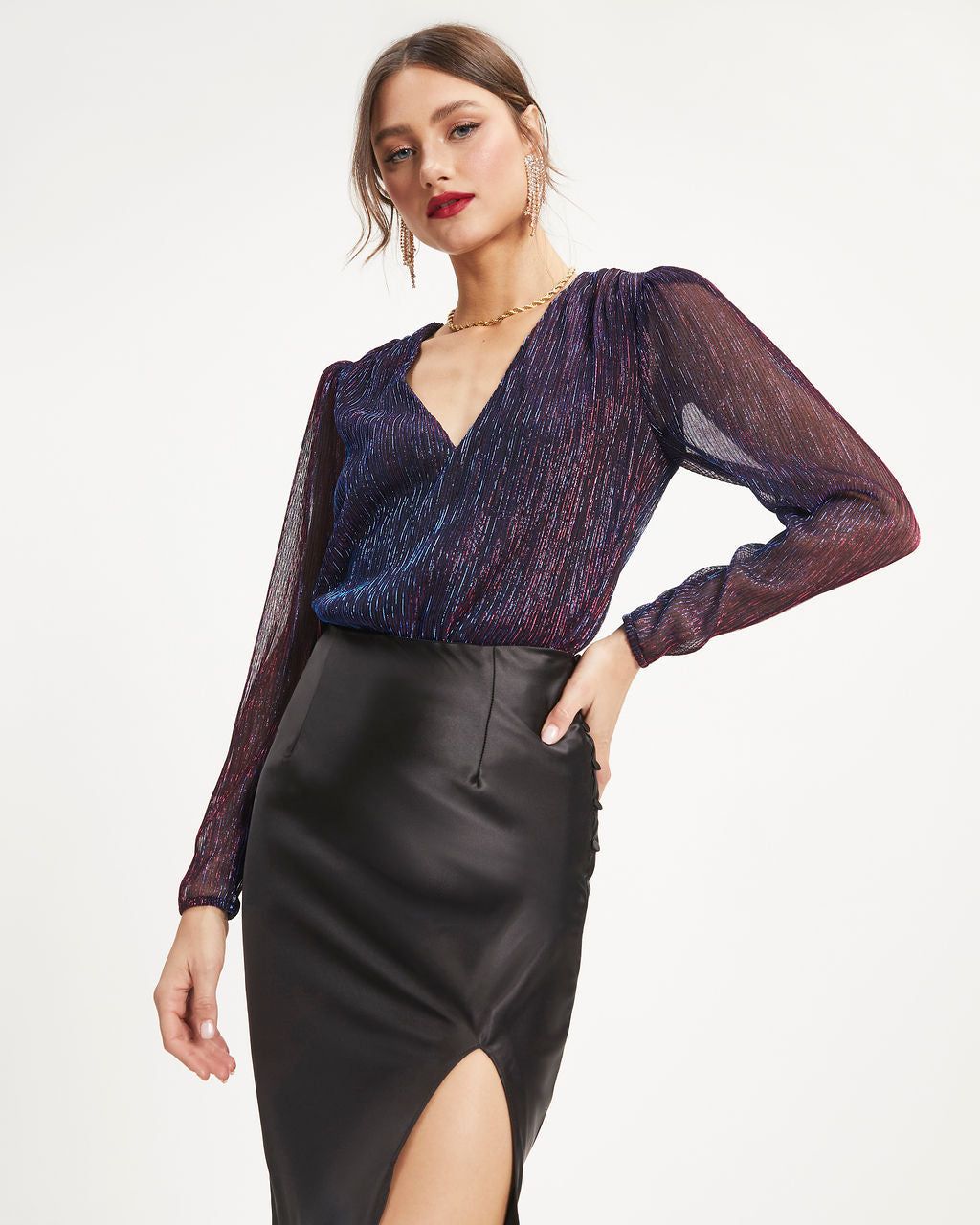 Daria Metallic Plisse Bodysuit - Multi - FINAL SALE sold by Vici product image thumbnail 5