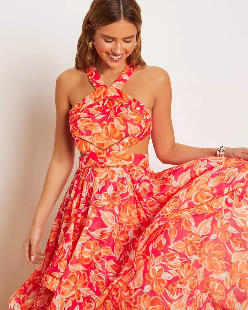 Mariela Halter Cutout Asymmetrical Midi Dress sold by Vici product image thumbnail 2