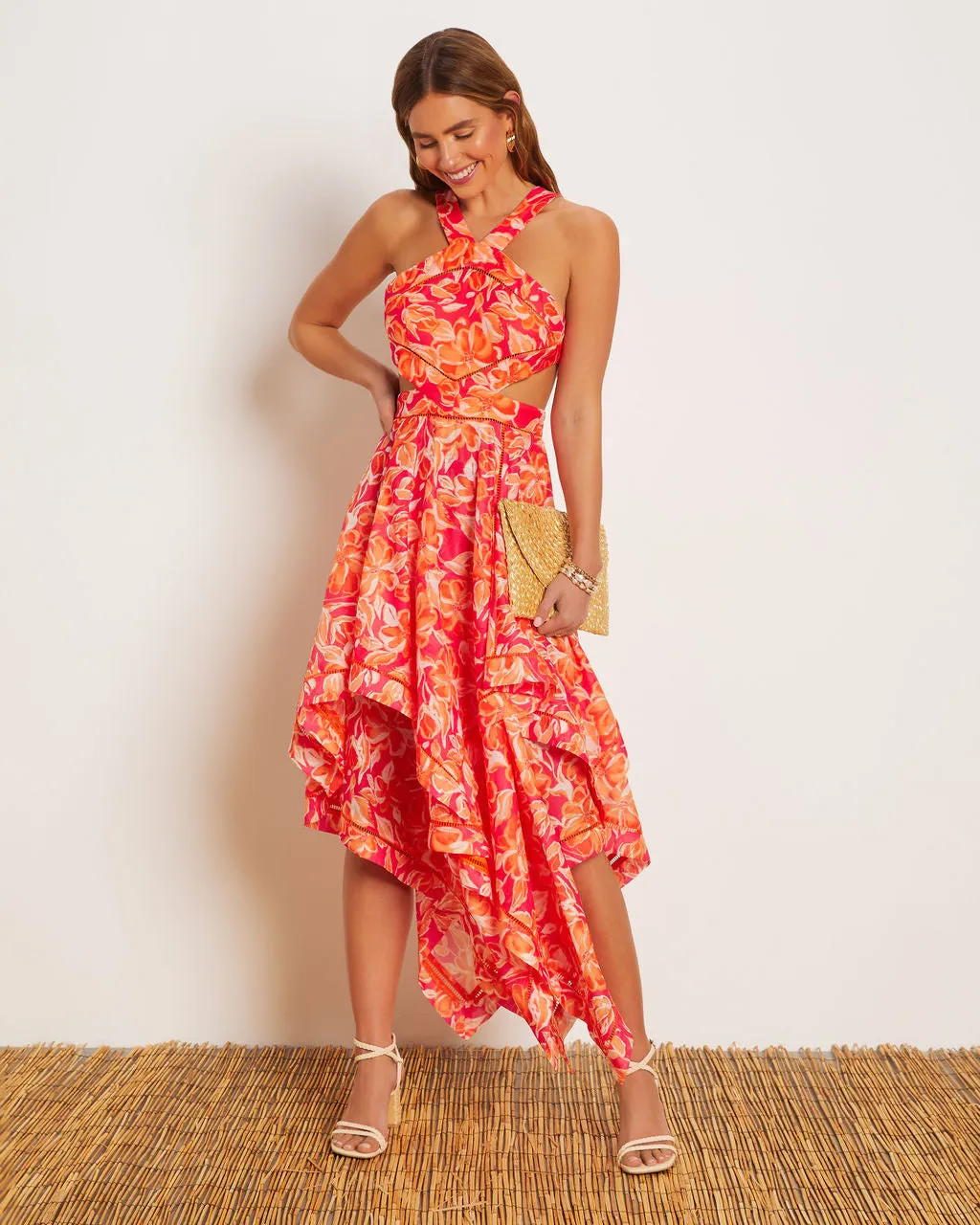 Mariela Halter Cutout Asymmetrical Midi Dress sold by Vici