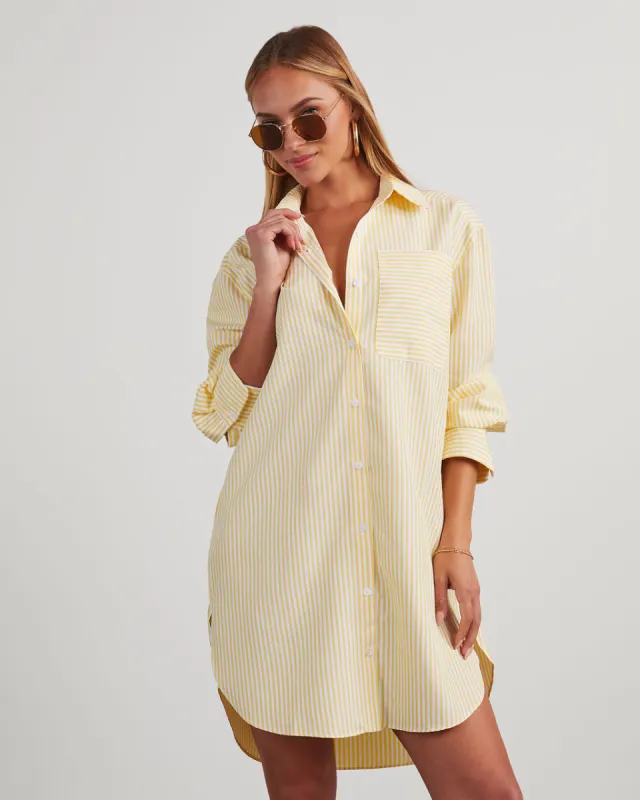 Meagan Striped Mini Shirt Dress sold by Vici