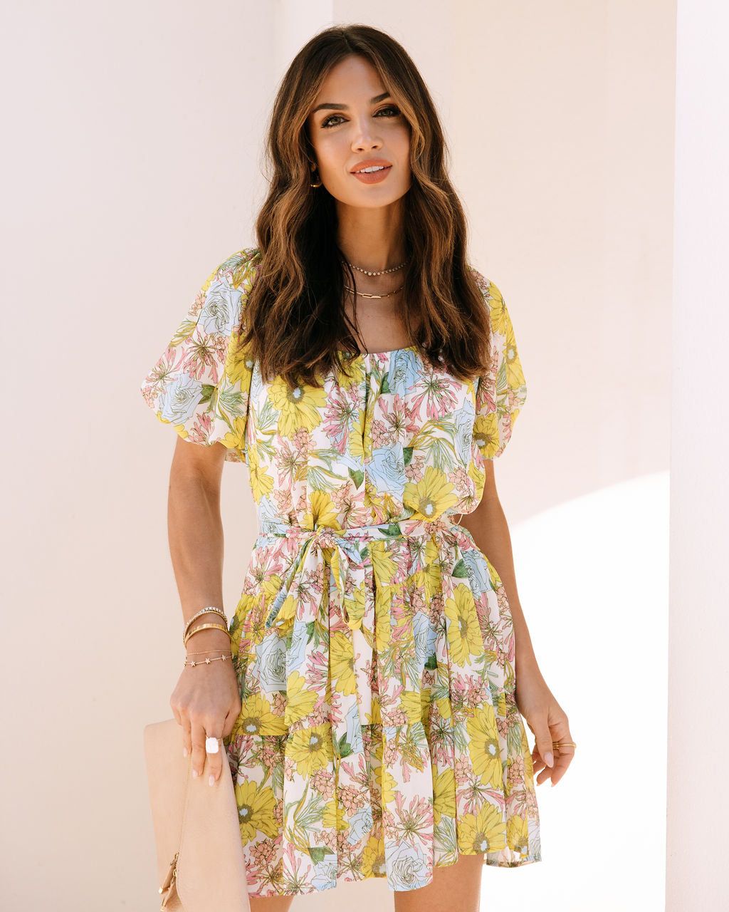 Wish Upon A Petal Chiffon Puff Sleeve Mini Dress sold by Vici