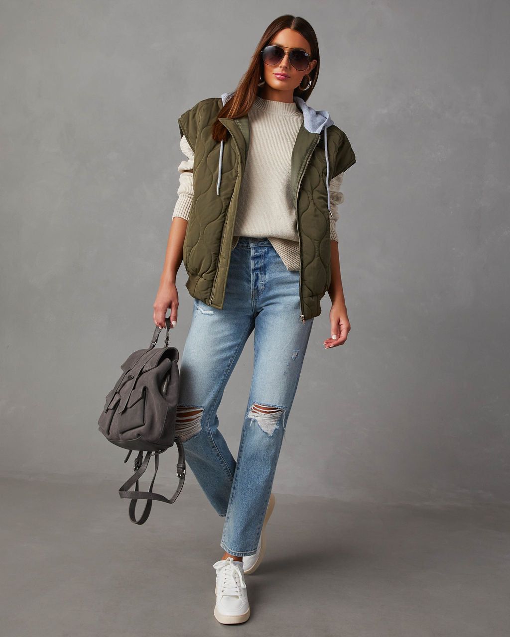 Fall And Forever Hooded Puffer Vest - Olive sold by Vici product image thumbnail 6